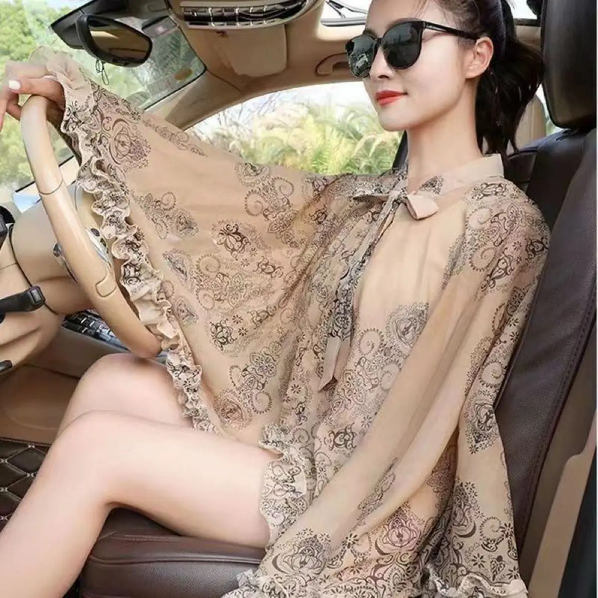 (in Stock) Summer plus-Sized Genuine Goods Sun Protection Clothing UV Protection Sunshade Shawl Cycling Driving Cloak Western Style Shawl Outer Match Women's Clothes