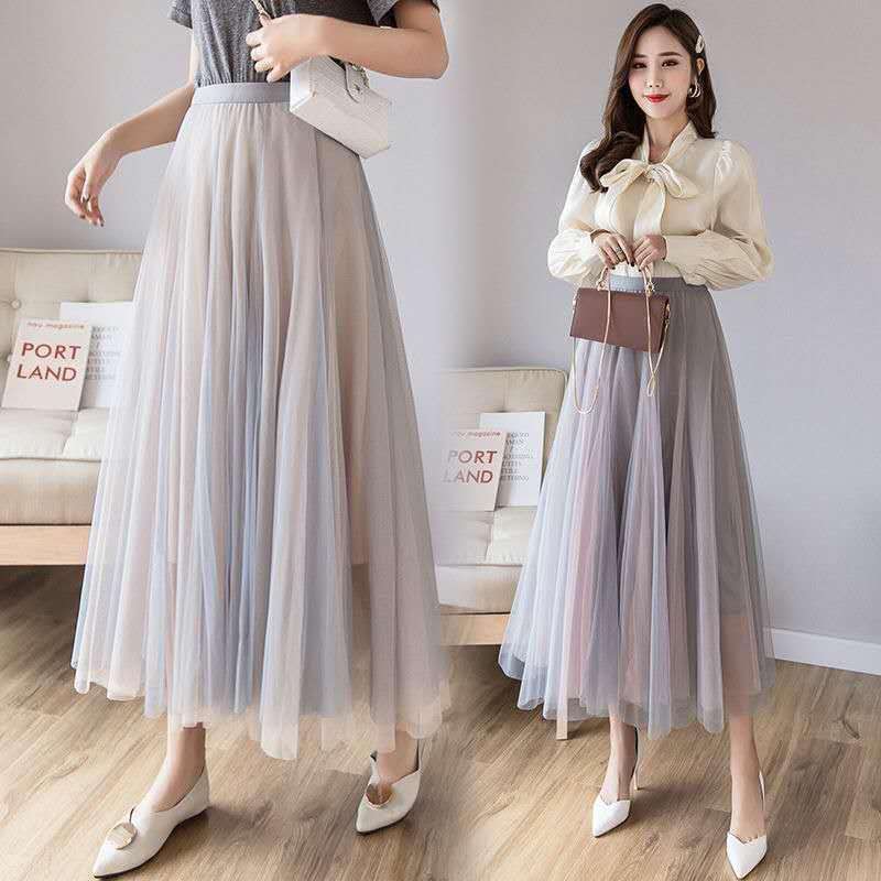 Product Introduction of Váy Lưới, Dành Cho Nữ, Mùa Xuân Mới, xòe Lớn, Váy Gạc chữ A, Dài Trung Bình Váy Cổ Tích Bong Bóng Cạp Cao Xếp Ly Hàn Quốc Women Khuy 3