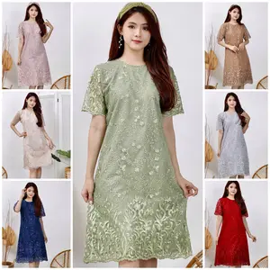 Dress Tile Allsize S M L XL XXL JUMBO / Dress Tulle Pesta / Dres Natal / Dress Gereja / Dress Seragam / Dress Kondangan