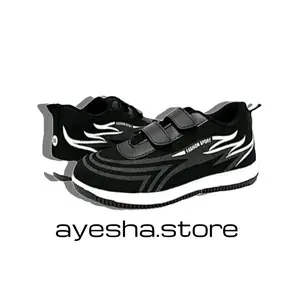 Sepatu Anak Hitam Motif Api Perekat size 32-38 Fashion