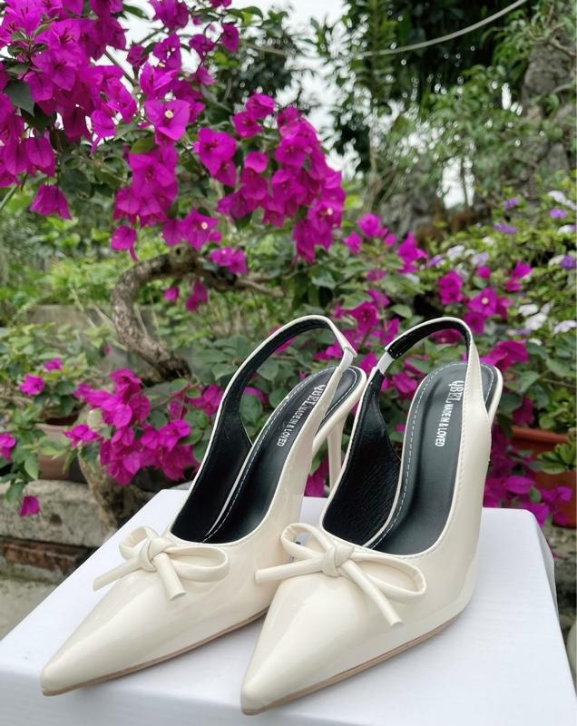 Product Introduction of giày cao gót mũi nhọn mix nơ hở gót quai min da bóng form chuẩn với 3 màu Xinh Shoes đẹp ( TC 14 ) 8