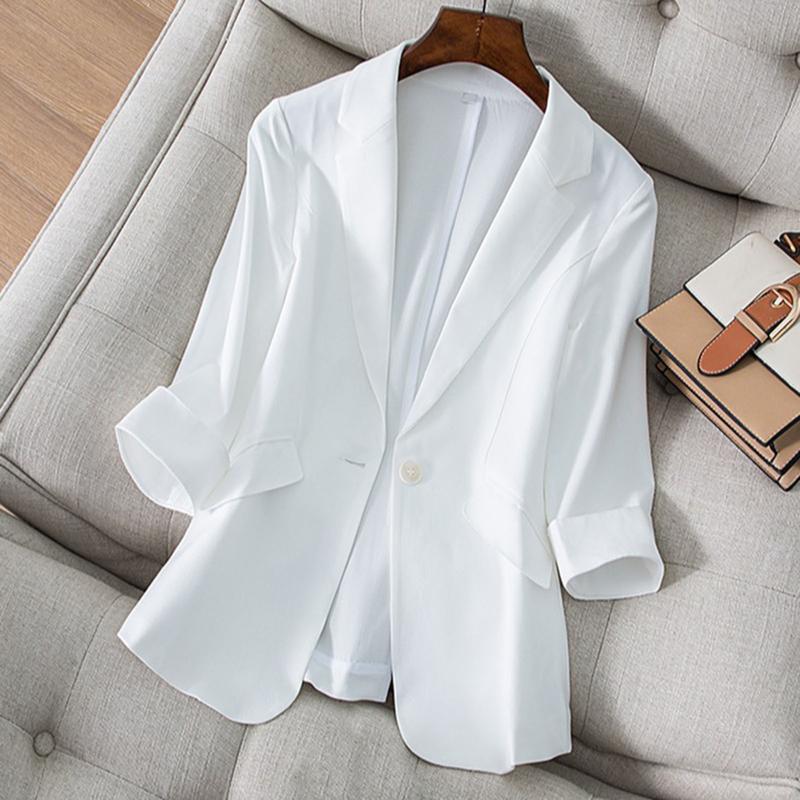 Áo Khoác Vest, Dành Cho Nữ, Màu Trơn Thẳng, Chống Nhăn, Ve Áo, Cổ Áo Có Mỏ Vịt, Áo Cardigan Một Hàng Cúc, Tay Áo Ba Phần Tư, Phong Cách OL, Thích Hợp Cho Chuyến Đi Công Tác Trang Trọng, Áo Khoác Nữ 1