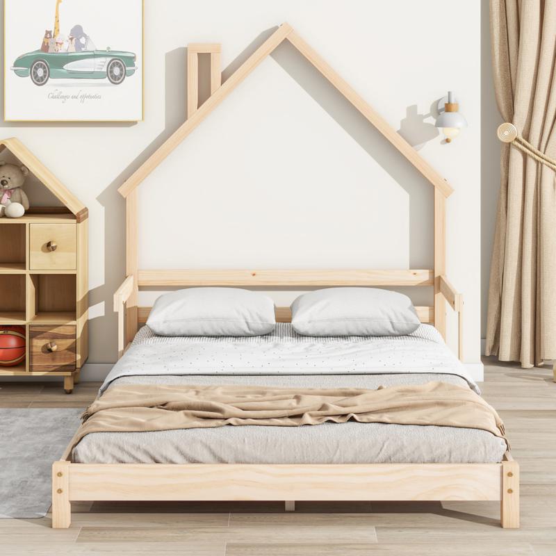 Full HouseShaped Headboard Bed with Handrails ,slats