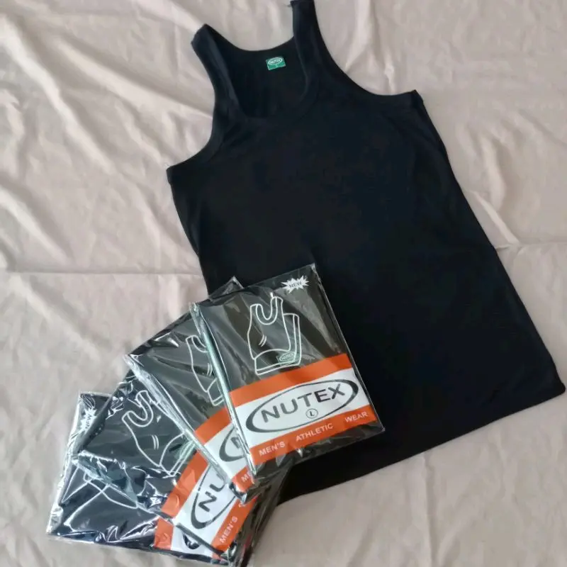 3pcs, 6pcs, 12pcs  KAOS NUTEX/NUGROS SINGLET HITAM DEWASA POLOS Pria Putih