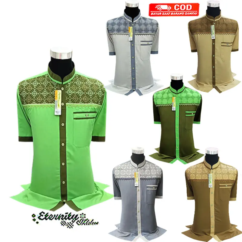 Eternity Moslem Baju Koko Pria Bordir Lengan Pendek Katun Muslim Dewasa