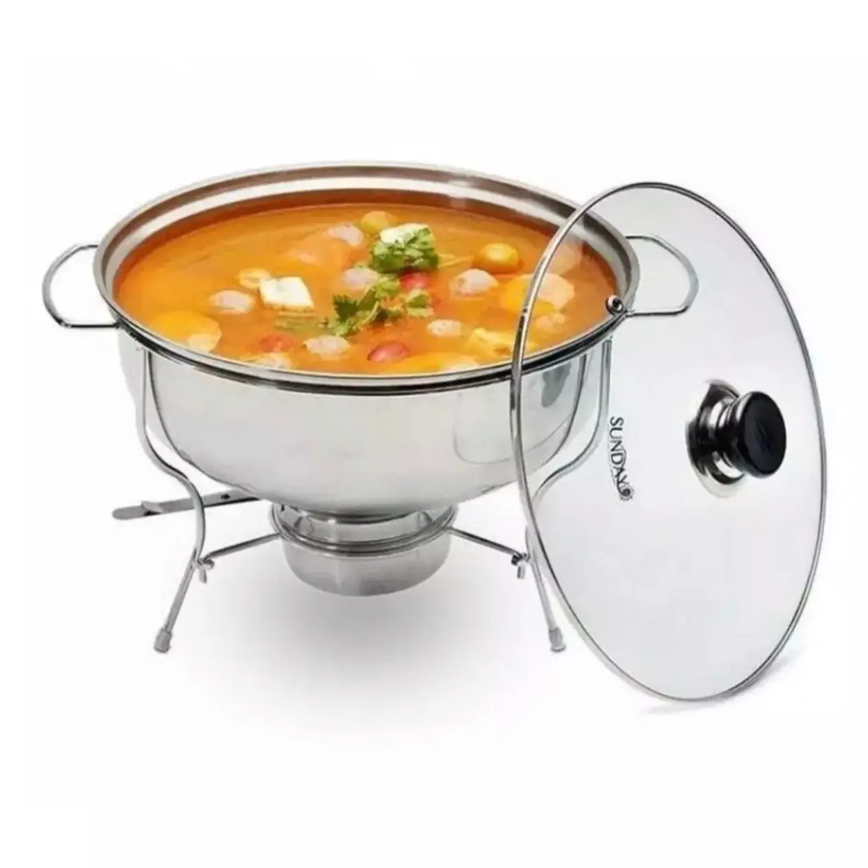 Prasmanan Sop 28 cm Stainless + tutup kaca / wadah saji stainless