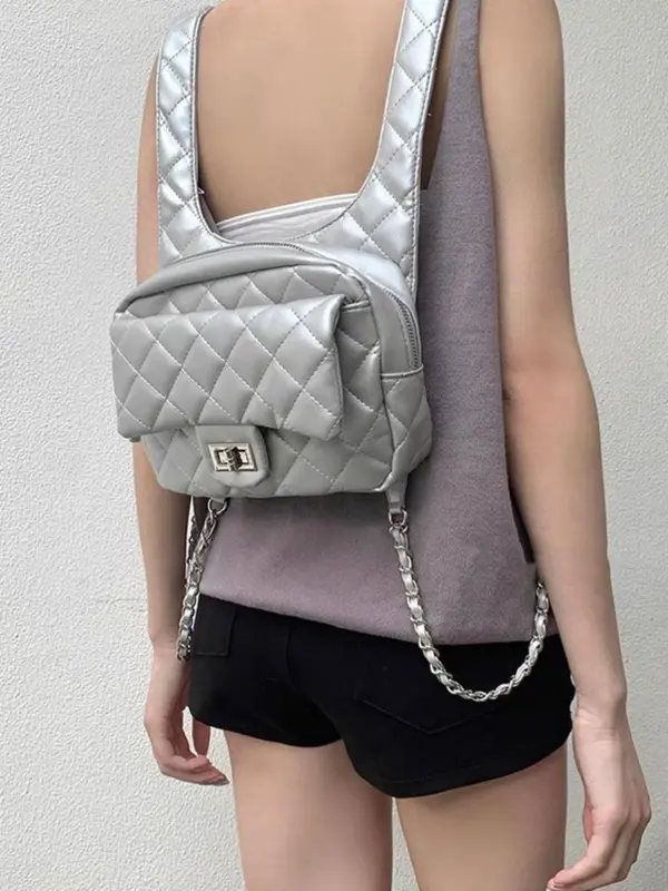 Quilted Backpack, Fashionable Argyle Pattern Backpack for Women, Lightweight Backpack for Daily Used, Suitable for Female College Students, Outdoor, Travel 2