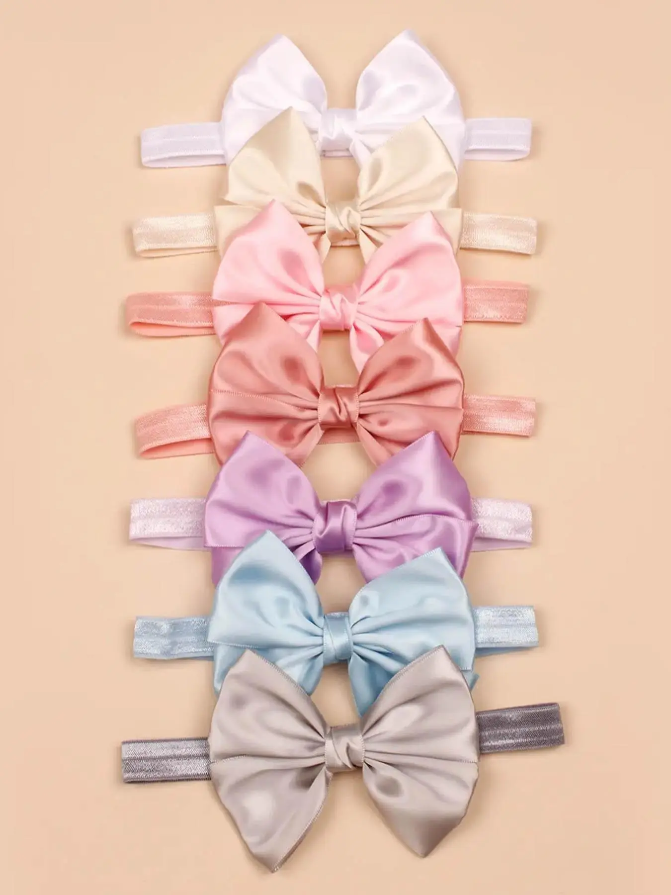 Baby's 7pcs Bow Decor Hair Band, Solid Color Bowknot Design Hair Band for Baby Girls & Boys, Newborn Infant Kids Hair Accessories