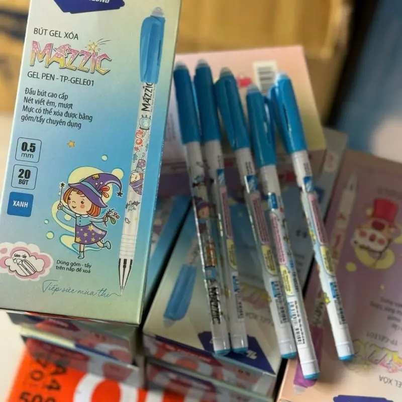 ￼Hộp 20 Bút Gel xóa được Mazzic Điểm mười Thiên Long TP-GELE01 mực xanh/tím có gôm trên nắp