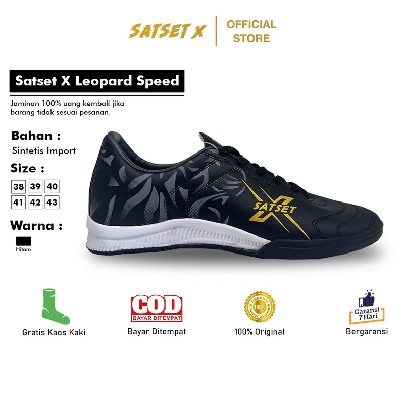 Sepatu Futsal Satset X Leopard Speed Ls In Original Black Gold 0