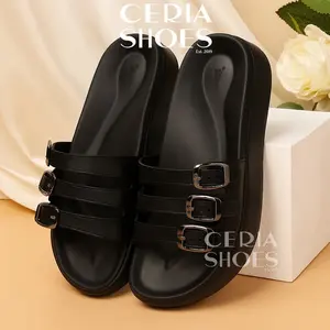 Sandal Slop Wanita Bahan Karet Eva Ringan Model Strap Gesper Sol Tebal 5 Cm Anti Slip 89
