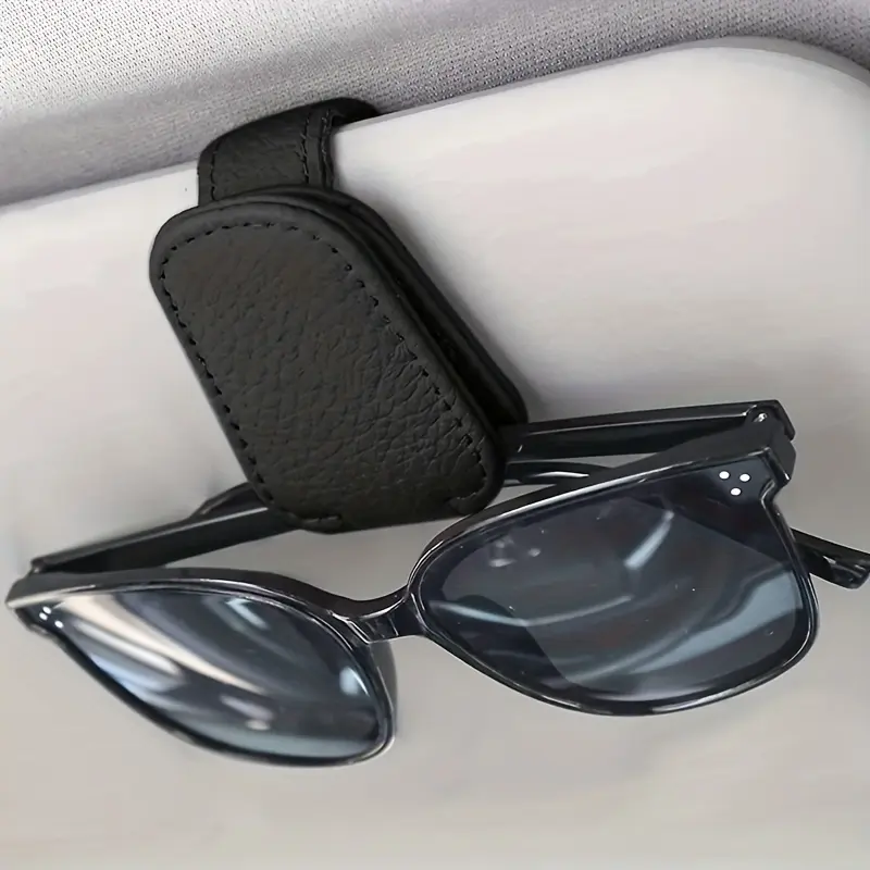 1pc Magnetic PU Leather Car Visor Sunglasses Holder, Sunglasses Holders For Car, Sunglasses Clip For Car Visor, Car Interior Visor Accessories