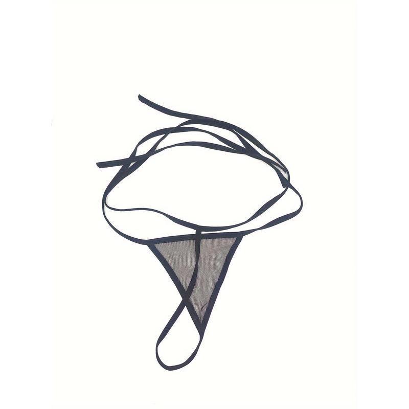 [1pc Breathable Mesh T-Underwear] One Size Fits Most Women'S Polyamide Blend Thong Underwear, Solid Color, Party Style, T-Underwear with Lace-Up Details, Knit Fabric G-String with Breathable Mesh Womenswear Panties 3