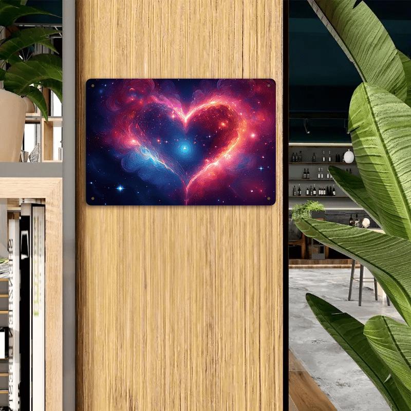 Room Decor 1pc, "Romantic Valentine'S Day, Starry Sky, Couples" Abstract Style Painting Metal Decorative Sign, Holiday Wall Decor, 8 * 12 Inches, Valentine'S Day Decorative Gift - Suitable for Festive Aluminum Foil Carved Decorations for Home Living Room, 4