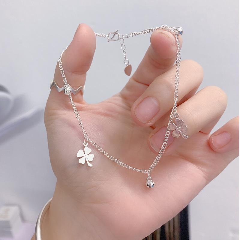 Lắc chân đơn cỏ 4 lá mix chuông bạc ta cho nữ _ BẠC ĐẸP HẢI HẠNH HHJ