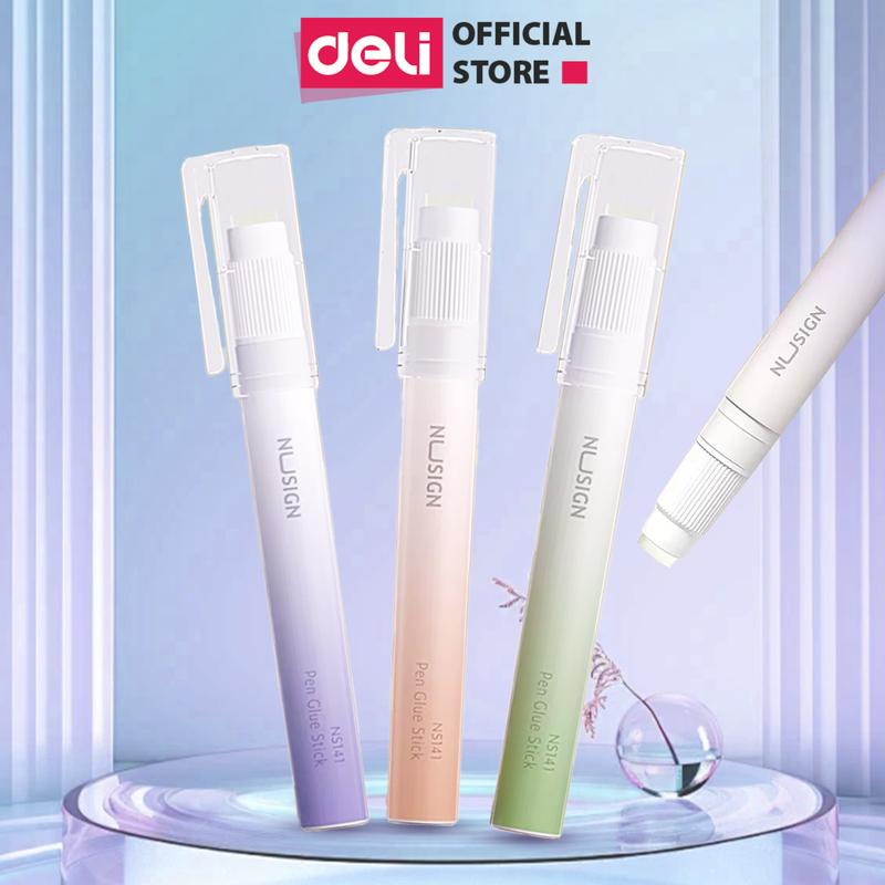 Hồ khô keo dán dạng bút Deli màu pastel - Keo khô bám dính đầu xoay tiện lợi an toàn học sinh tiểu học làm đồ thủ công, học sinh, văn phòng dán tài liệu