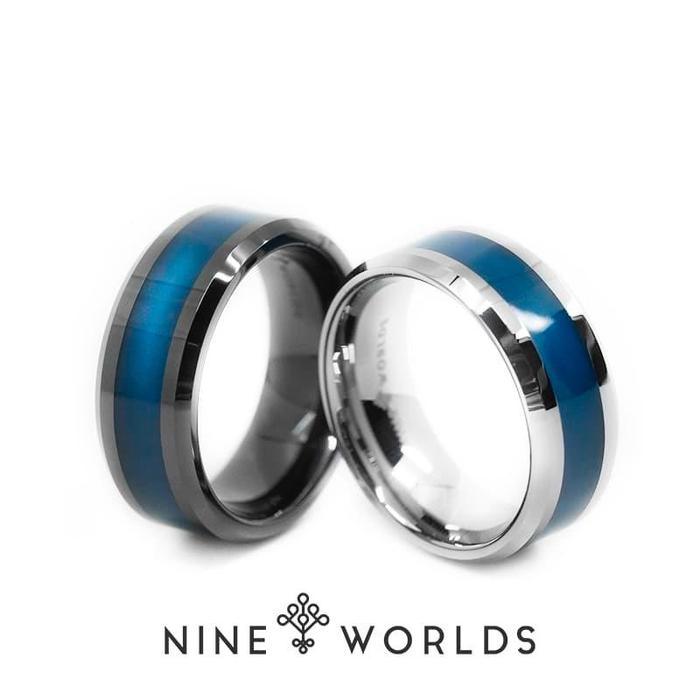 Promo Nine Worlds Ring cincin TUNGSTEN ZIRCONIA Blue LUME Pria Wanita ...