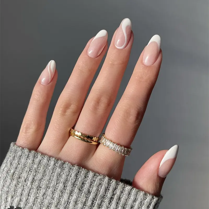 Simple White French Line Press on Nails Fake Nails Nail Beauty Nail Patch Wear Nail Wholesale