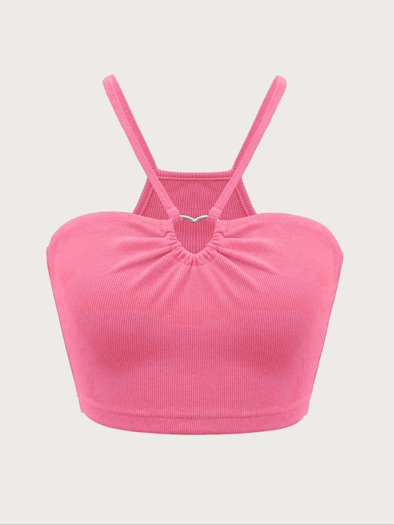 Product Introduction of Women's Solid Color Heart Ring Linked Crop Cami Top, Casual Sleeveless Top for Daily Wear, Ladies Clothes for All Seasons 2