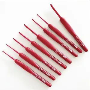 TULIP - Hakpen (Alat/Jarum Rajut) Tulip ETIMO RED Crochet Hooks With Cushion Grip Ukuran 1-10.5 - PCS