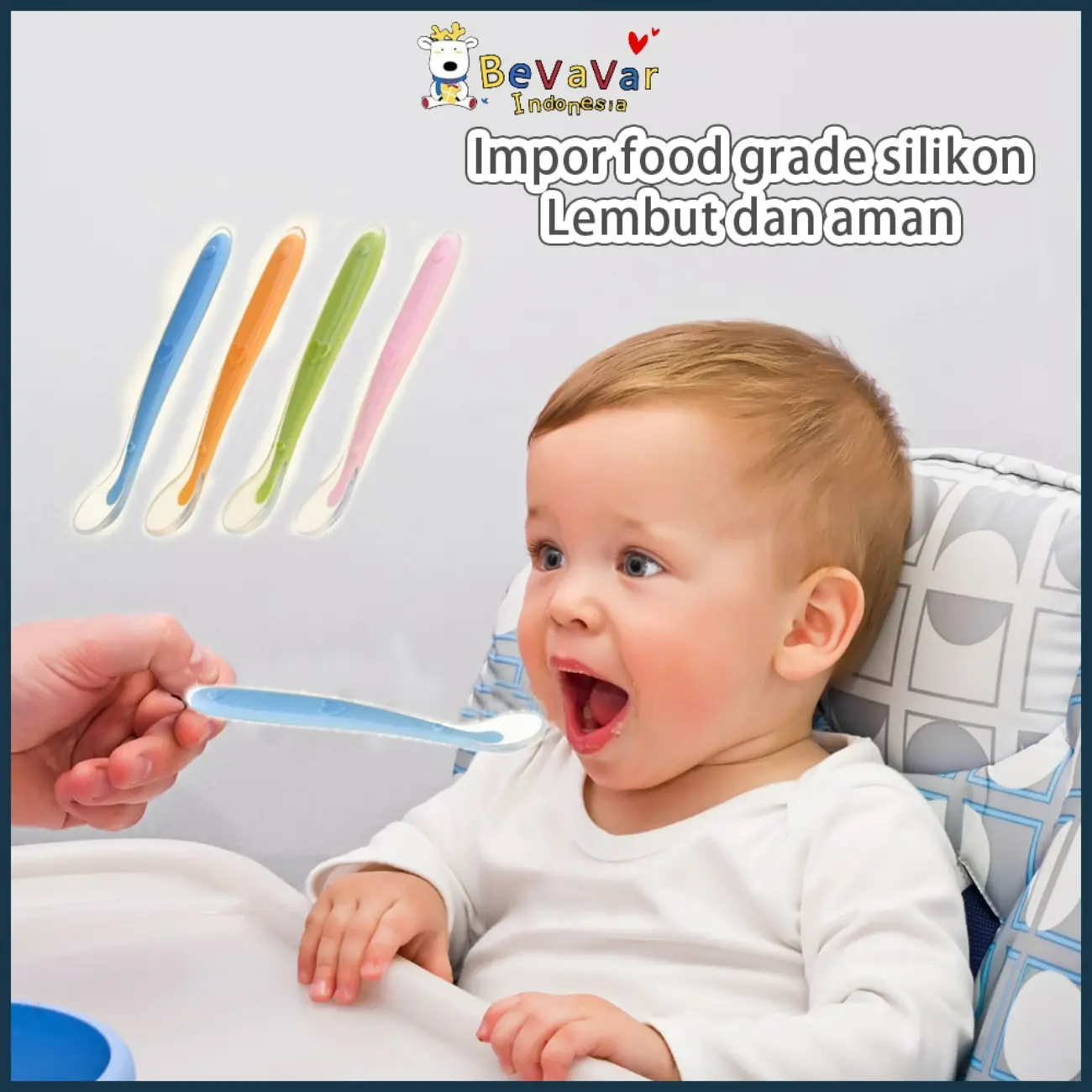 Bevavar sendok makan bayi behan silikon lembut bpa free Blue Green