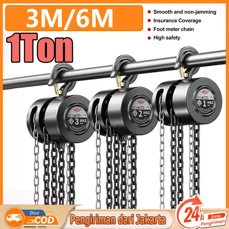 (COD)Chain Block Hoist Katrol Angkut Barang 1t x 3/6 m  2t x 3/6m - Katrol Kerekan Manual Takel Chain