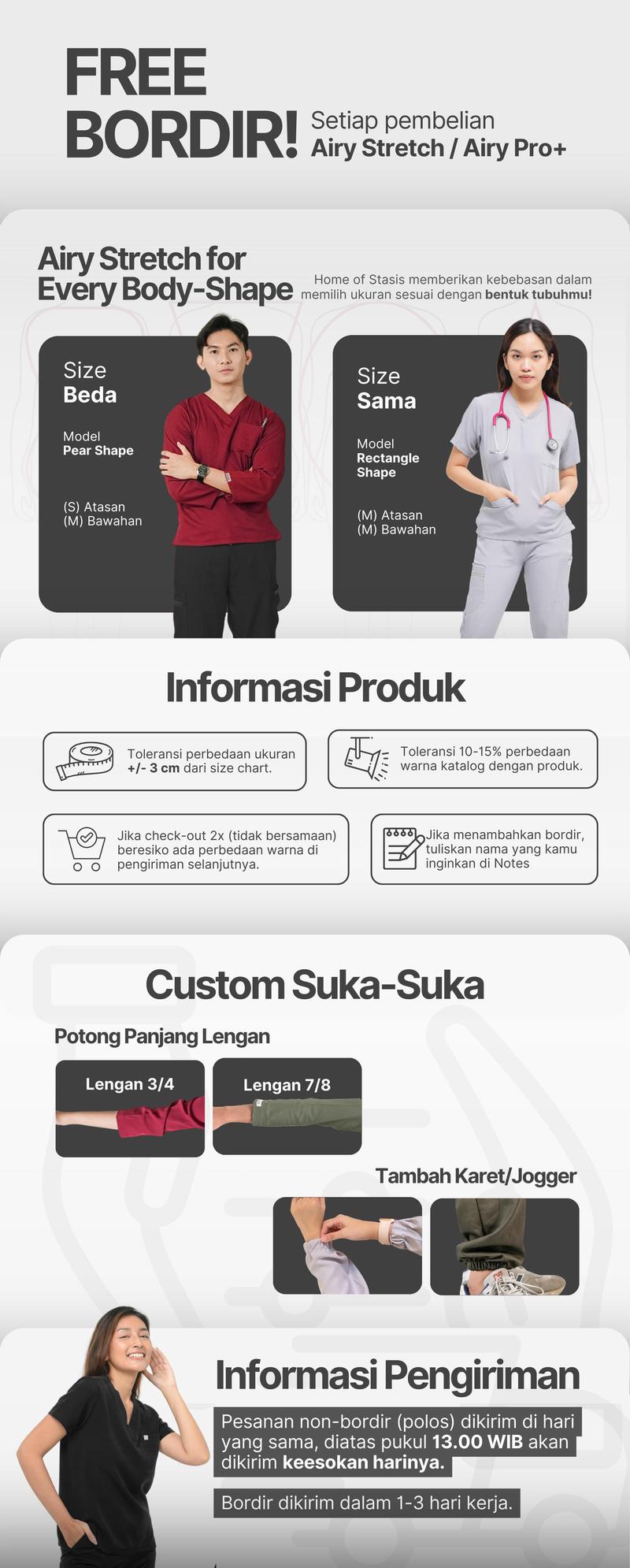 Product Introduction of Airy Stretch - Baju Mandarin - Home Of Stasis Warna 4 - Medical Scrub Doctor’s Baju Celana Jaga Karet Panjang 7/8 pendek V Neck Joger Karet Cargo OKA OK Perawat/Dokter Nakes, seragam pria wanita Set Terpisah Wearpack Free Bordir 2