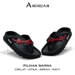 FUHAHA - Sandal Anak Laki-laki Model Jepit Karakter Spider 2-8 tahun Kids Hitam