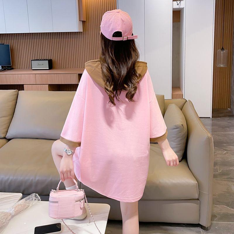Product Introduction of Áo Thun Ngắn Tay Có Mũ Trùm Đầu, Dành Cho Nữ, Phong Cách Hàn Quốc, Dáng Rộng Vừa Vặn, Dễ Phối Đồ Đi Chơi, Màu Tương Phản, Áo Tay Lửng Ngoại Cỡ Thời Trang, Mùa Hè 2024 Hàng Mới Về Women Top Hoodie Cổ Tròn 16