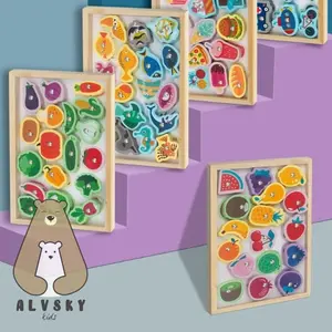 MAINAN EDUKASI MONTESSORI ANAK MERONCE DAN MEMANCING BUAH HEWAN Kayu Toys alat konsentrasi