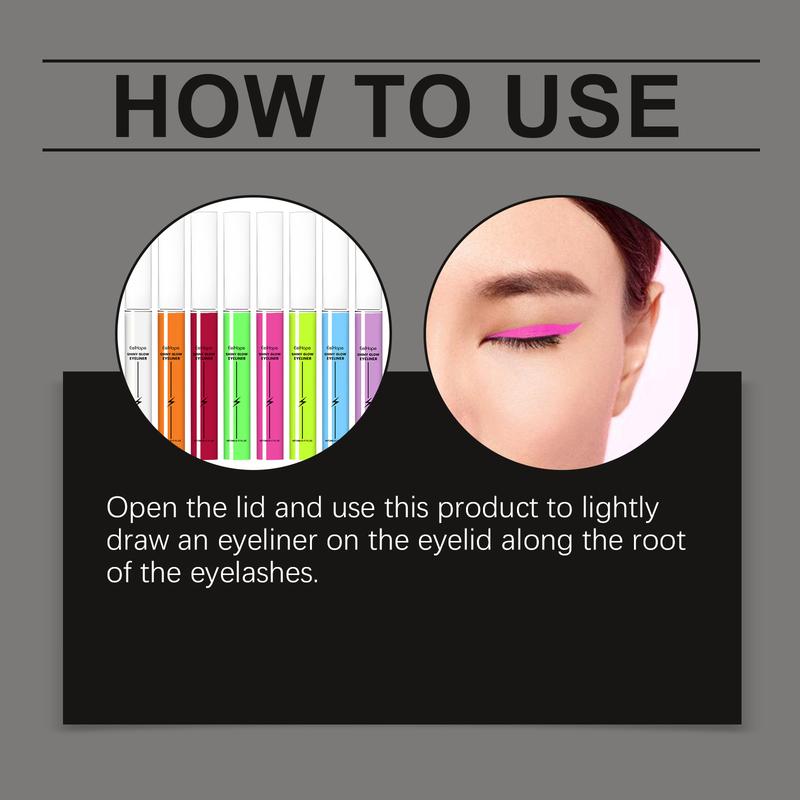 Product Introduction of Eelhope Fluorescent Liquid Eyeliner Color Charm Eyeliner Eyes Long Lasting Smooth Moisturizing Non-Fading Eyeliner，Glow-in-the-dark eyeliner 4