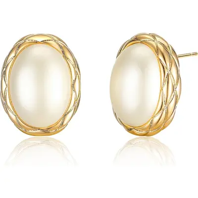 Pearl Hoops PAVOI 18K Gold Pearl Stud Earrings Simulated Shell