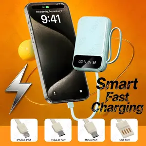 [READY STOK] 【Harga Grosir】 PowerBank 20000mAh Mini With 4 kabel Fast Charging Port Type-C Lightning Micro