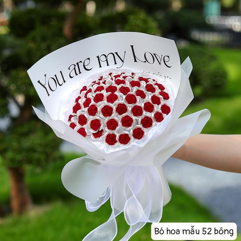 TẶNG ĐÈN Set vật liệu tự làm bó hoa hồng 52 bông làm quà tặng đẹp ngày lễ, món quà ý nghĩa tặng người yêu S0066 Diy Handmade