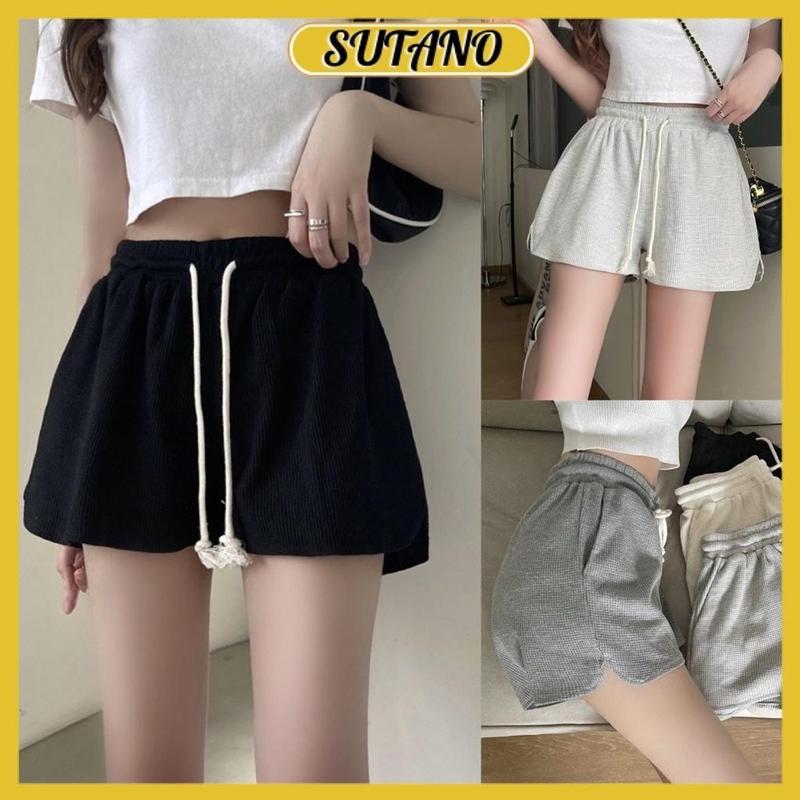 Quần short nữ lưng cao quần đùi nữ thể thao năng động lưng thun rút dây co giãn chất tổ ong Q204 SUTANO