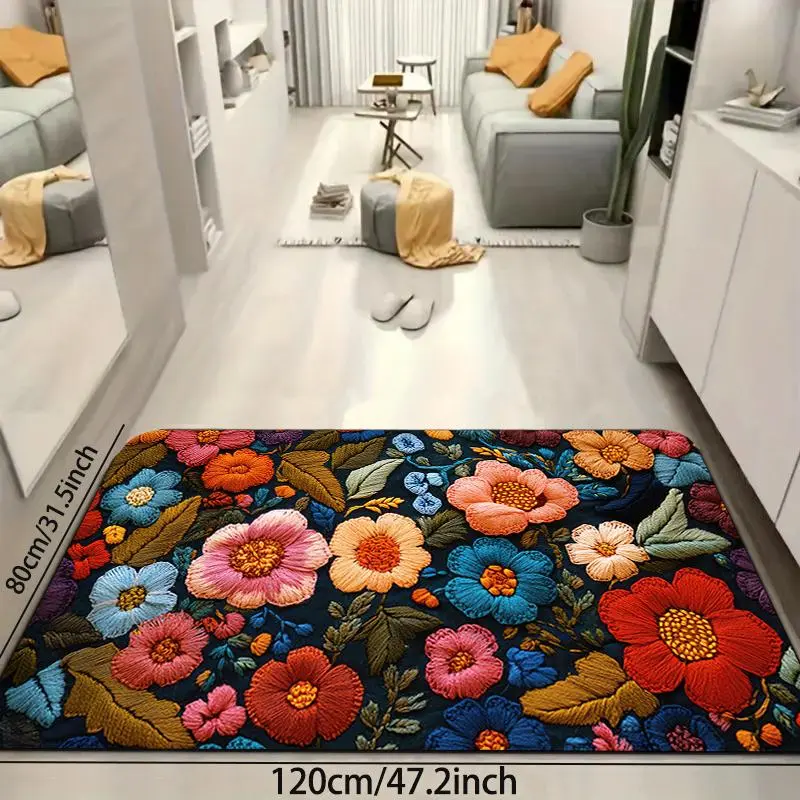 Floral Pattern Welcome Door Mat, Non-slip Water Absorbent Floor Mat, Decorative Carpet for Home Living Room Bedroom Kitchen Entrance 3