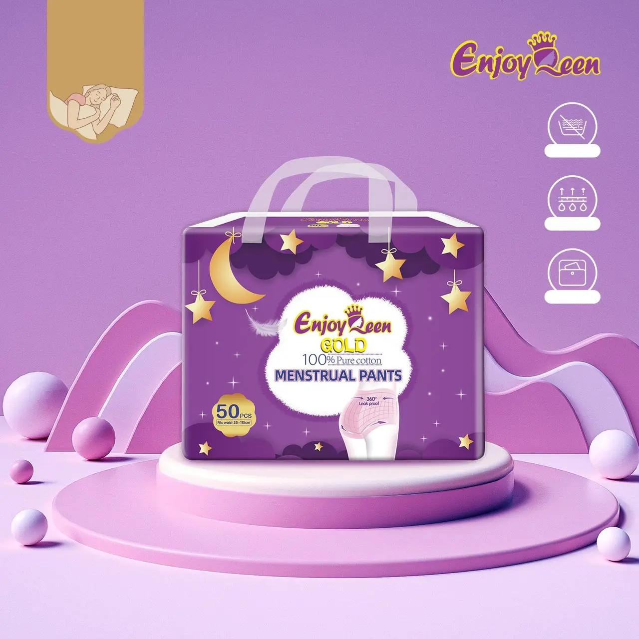 [CHE TÊN SẢN PHẨM] 50 Miếng Băng Vệ Sinh Dạng Quần Enjoy Queen Freesize40-80kg Nữ