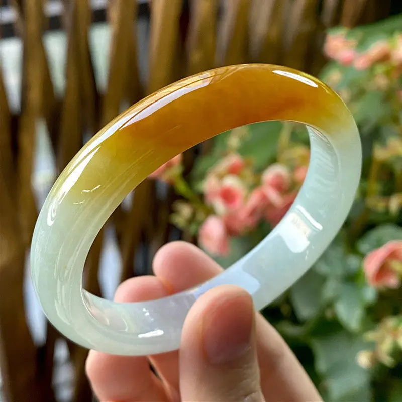 Honey Yellow Jade Bracelet Semi-Mountain Semi-Water Jade Bracelet Jade Bangle Ice Jade Imperial Concubine Bracelet Old Mine Jade