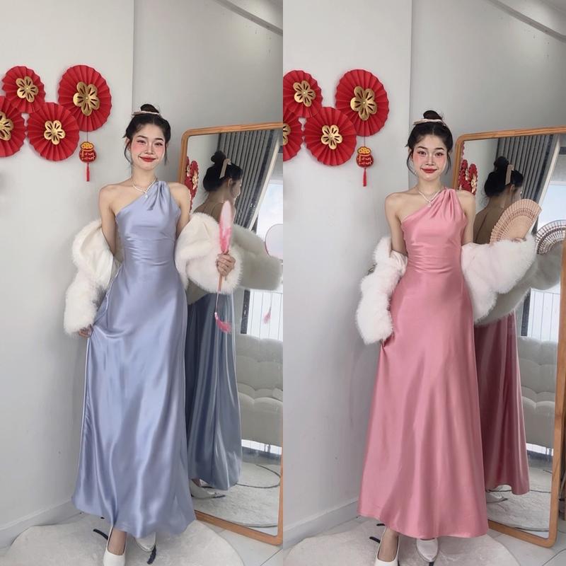 Đầm Lụa Yếm DÀI Thiết Kế Hack Eo Sang Chảnh Dự Tiệc MINZYdress Nary Clothing Nữ Women chỉ giặt tay đỏ hồng Nhung