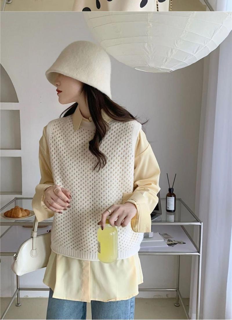Product Introduction of Áo Len Nữ, Áo Vest Rỗng Màu Trơn, Đa Năng, Dệt Kim, Đơn Giản, Mỏng, Cổ Chữ O, Thời Trang Retro, Dáng Rộng, Ulzzang, Streetwear 14