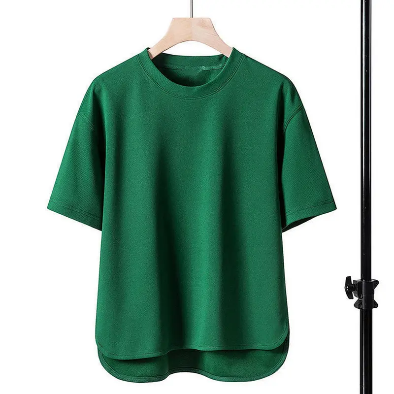 Áo Thun Nam Mùa Hè, Cổ Tròn, Dáng Rộng Vừa Vặn, Viền Xẻ Bất Đối Xứng Tay Ngắn, Màu Trơn Mỏng, Co Giãn, Thường Ngày, Thích Hợp Mặc Hàng Ngày, Thể Thao Và Áo Phông 3