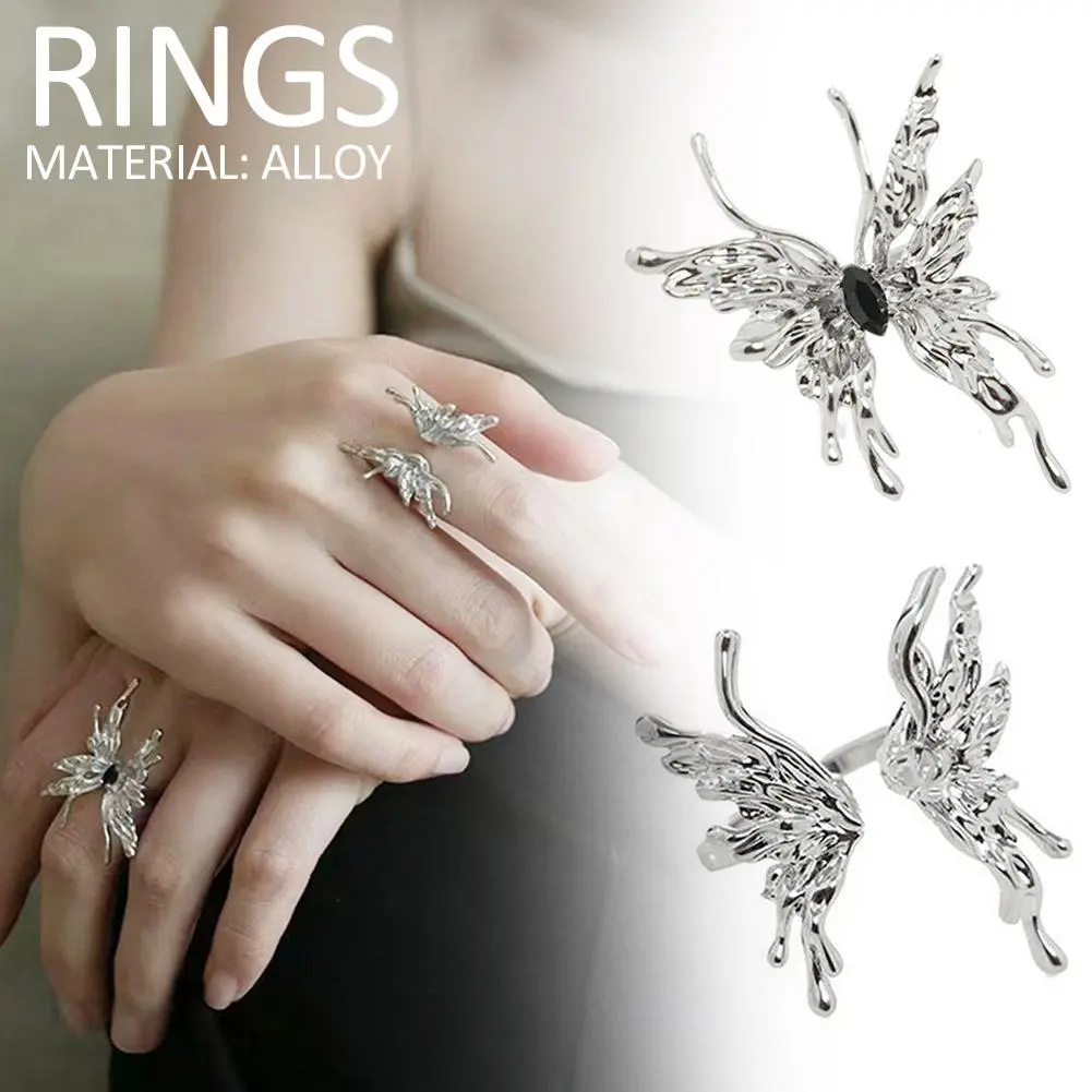 Exquisite Butterfly Ring Opening Adjustable Fashionable Alloy Eye-catching Ring Women’s Large N7G3