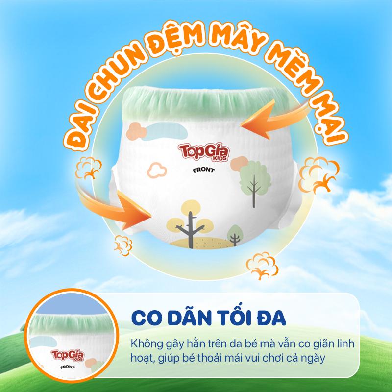 [VH - Quà Tặng không bán] Sản Phẩm Tã/Bỉm TopGiaKids pH < 7 ngừa hăm, đai chun đệm mây mềm mại co dãn 4 chiều, thấm hút bề mặt khô thoáng size S đến XXXL cho bé từ 4-20kg (bỉm) 1