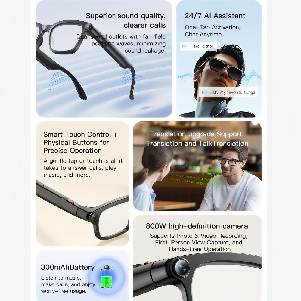 New 800W Smart Video Glasses with Camera 1080P HD video recording 4K resolution Photochromic lenses AI translation Voice assista - Image 3