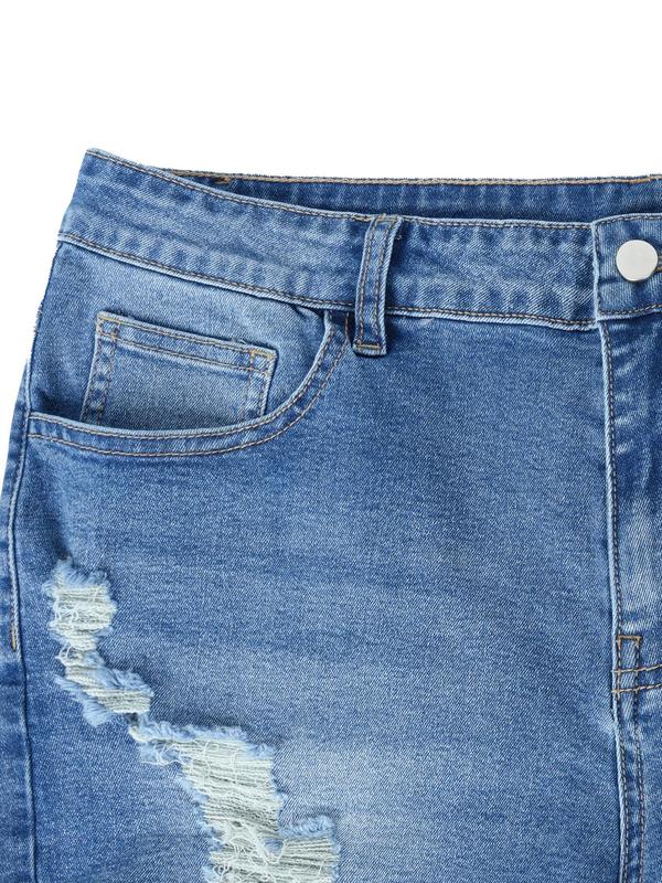 【Plus Size】High Waist Denim Shorts, Casual Fashion Ripped Denim Shorts for Daily Outdoor Wear, Women Plus Clothing for Summer 3