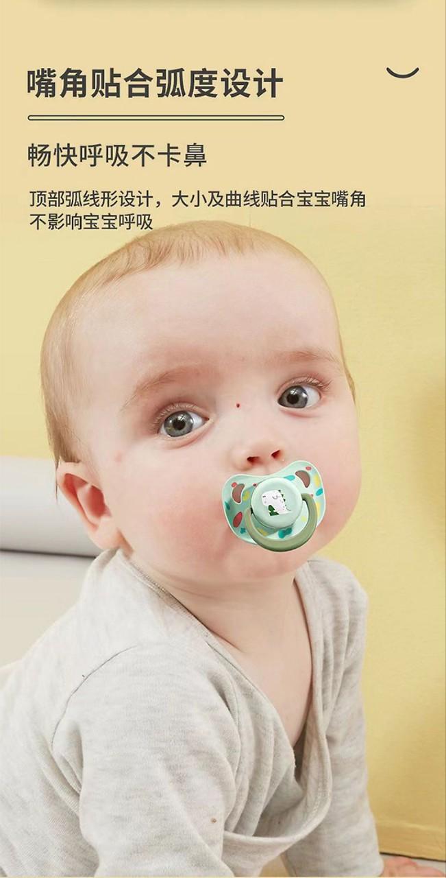 Product Introduction of Baby pacifier 0-6-36 months newborn anti-flatulence sleeping flat head pacifier with dust cover 5