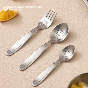 Pinggan Makan Kanak-kanak, Corak Kartun Haiwan Comel, Reka Bentuk Laser Seronok, Diperbuat daripada Keluli Tahan Karat 304, Tidak Luntur, dengan Sudu dan Garpu Cutlery Kitchenware