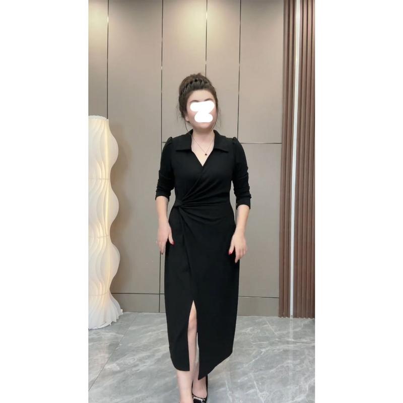 Đầm Bᶖgsize Thời Trang Nữ Bᶖgsize Đầm Bᶖgsize Xẻ Tà Thiết Kế Xoắn Và Xếp Eo Che Khuyết Điểm Tốt Đi Làm Đi Chơi Đều xᶖnh Đủ Size 50-90kg DA0037 1