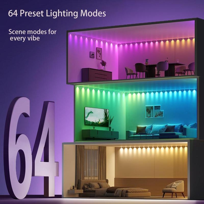LED String Light, 1 Count Smart LED String Light with Remote Control & APP Connection Function, Indoor Wall Light RGB String with Color Changing & Music Sync 4