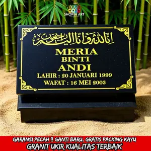 Batu Nisan 20x30 Full Granit  Berkualitas Termurah Custom Ukir Nama Tahan Cuaca Cocok untuk Pemakaman Islam & Umum Free Packing Kayu